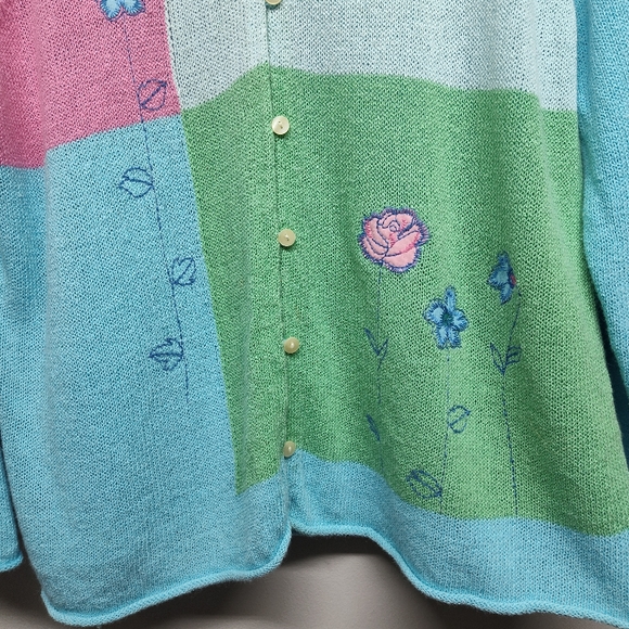 Crazy Horse By Liz Claiborne Knit Cardigan Sweater Women Size XL Blue Artsy Fall - Picture 4 of 8